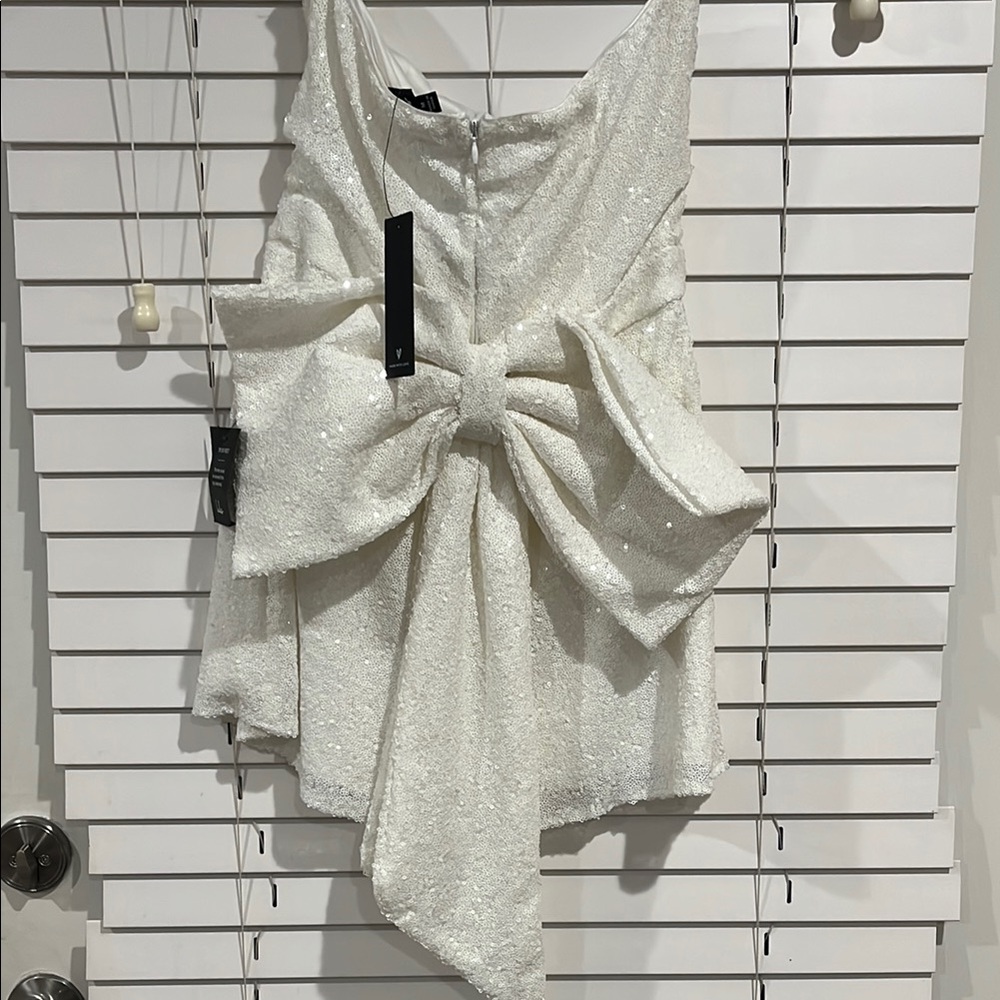 Lulus White Sequin Romper with Bow